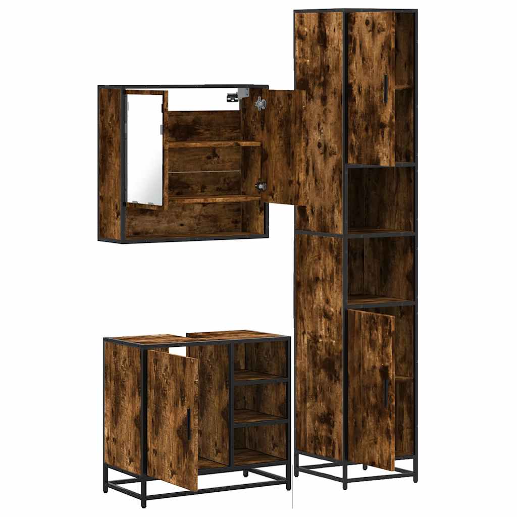 vidaXL 3-tlg. Badmöbel-Set Räuchereiche Holzwerkstoff