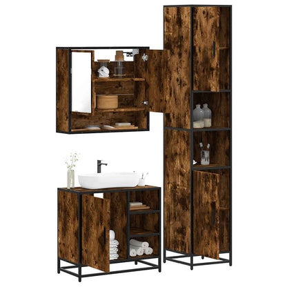 vidaXL 3-tlg. Badmöbel-Set Räuchereiche Holzwerkstoff