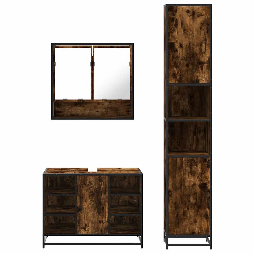 vidaXL 3-tlg. Badmöbel-Set Räuchereiche Holzwerkstoff