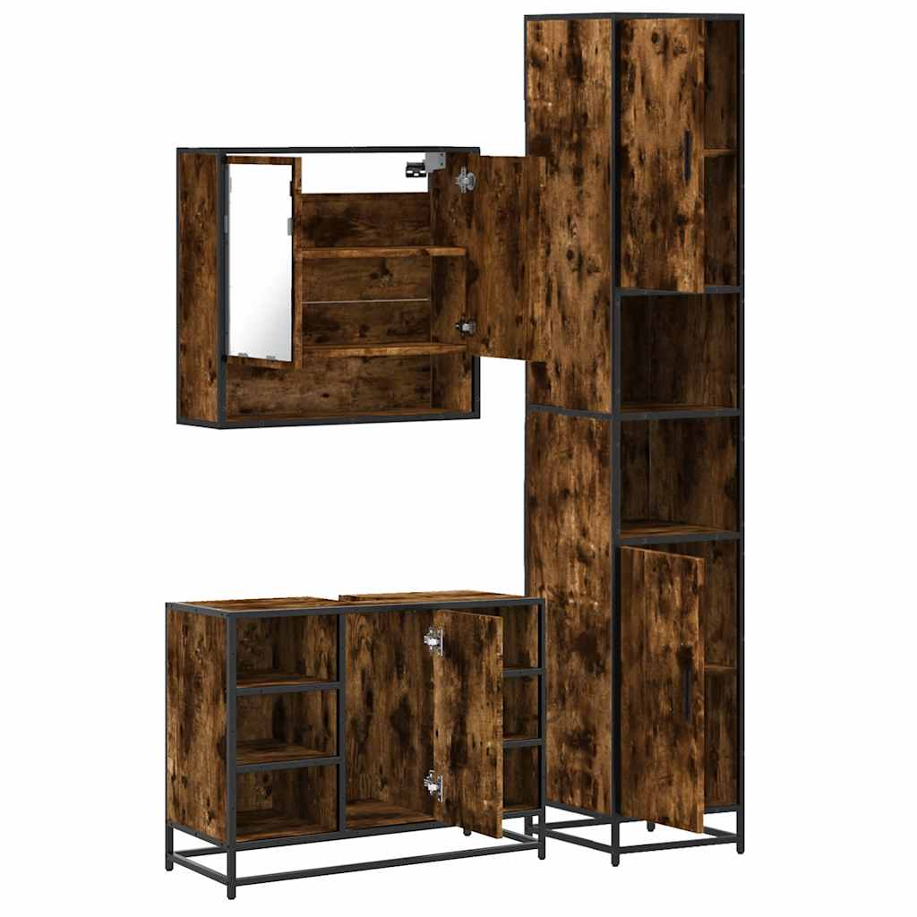 vidaXL 3-tlg. Badmöbel-Set Räuchereiche Holzwerkstoff
