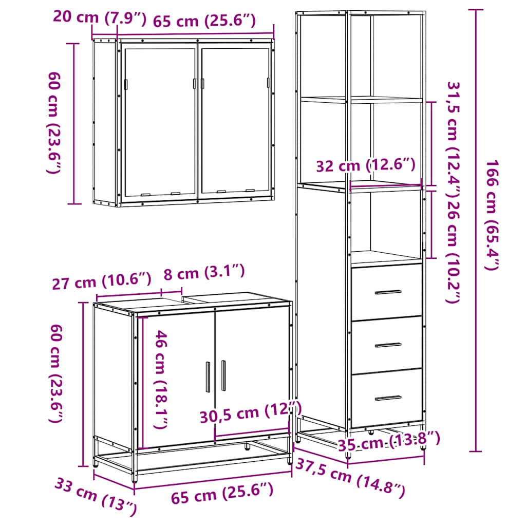 vidaXL Ensemble de meubles de salle de bain 3 pcs Chêne Sonoma Aggloméré