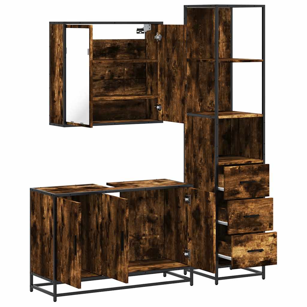 vidaXL 3-tlg. Badmöbel-Set Räuchereiche Holzwerkstoff
