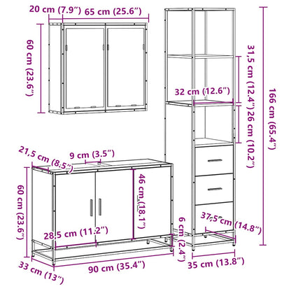 vidaXL 3-tlg. Badmöbel-Set Räuchereiche Holzwerkstoff