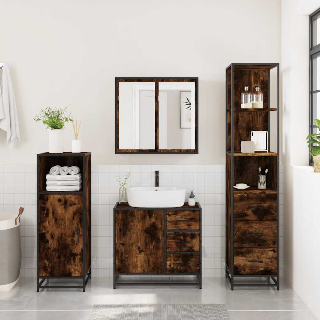 vidaXL Ensemble de meubles de salle de bain 3 pièces Chêne fumé Bois d'ingénierie