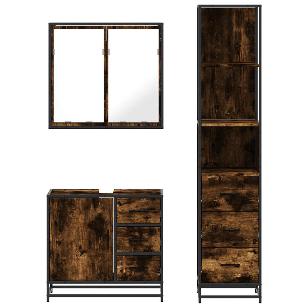 vidaXL Ensemble de meubles de salle de bain 3 pièces Chêne fumé Bois d'ingénierie