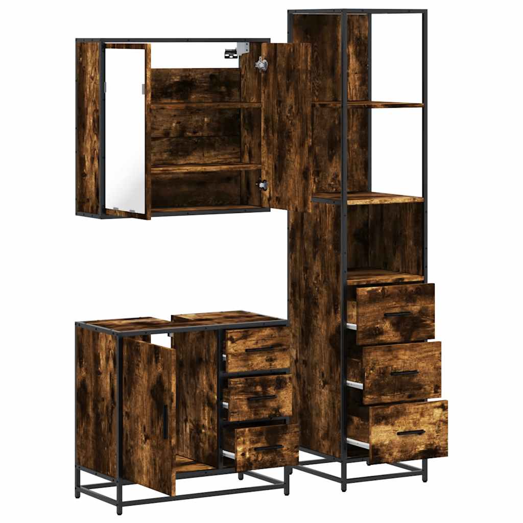 vidaXL Ensemble de meubles de salle de bain 3 pièces Chêne fumé Bois d'ingénierie