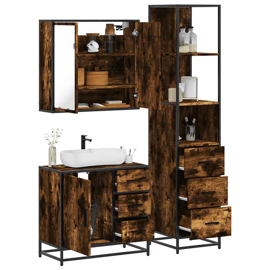vidaXL Ensemble de meubles de salle de bain 3 pièces Chêne fumé Bois d'ingénierie