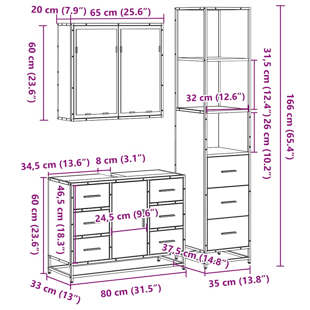 vidaXL Ensemble de meubles de salle de bain 3 pcs Chêne Sonoma Aggloméré