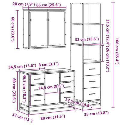 vidaXL 3-tlg. Badmöbel-Set Räuchereiche Holzwerkstoff