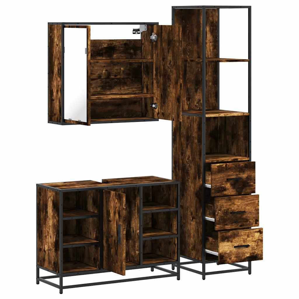 vidaXL 3-tlg. Badmöbel-Set Räuchereiche Holzwerkstoff