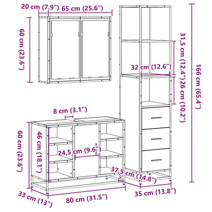 vidaXL 3-tlg. Badmöbel-Set Räuchereiche Holzwerkstoff