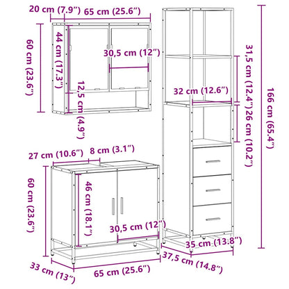 vidaXL 3-tlg. Badmöbel-Set Räuchereiche Holzwerkstoff
