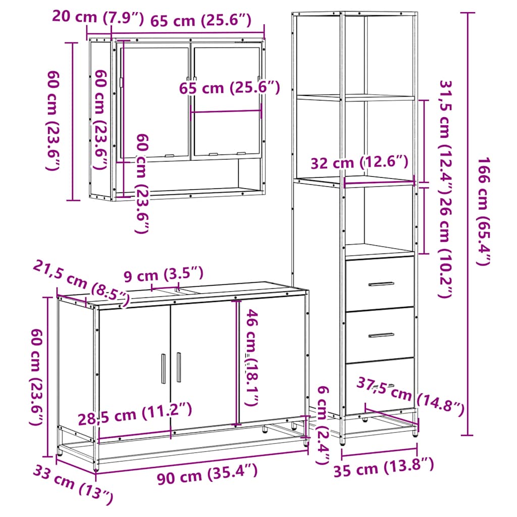 vidaXL Ensemble de meubles de salle de bain 3 pcs Chêne Sonoma Aggloméré