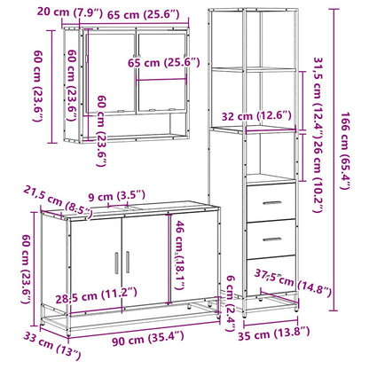 vidaXL 3-tlg. Badmöbel-Set Räuchereiche Holzwerkstoff