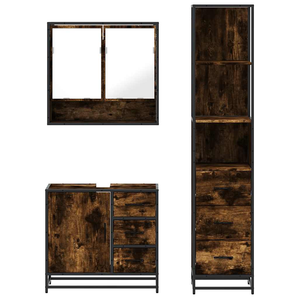 vidaXL 3-tlg. Badmöbel-Set Räuchereiche Holzwerkstoff