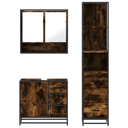 vidaXL 3-tlg. Badmöbel-Set Räuchereiche Holzwerkstoff