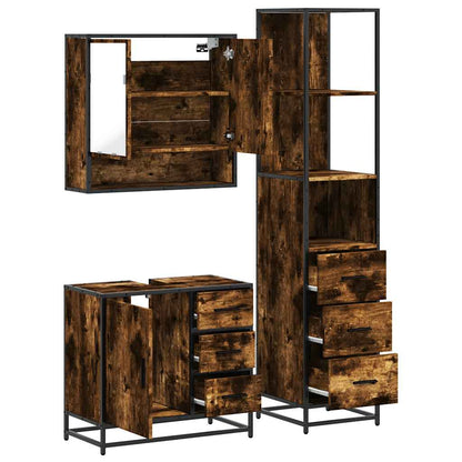 vidaXL 3-tlg. Badmöbel-Set Räuchereiche Holzwerkstoff