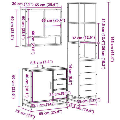 vidaXL 3-tlg. Badmöbel-Set Räuchereiche Holzwerkstoff