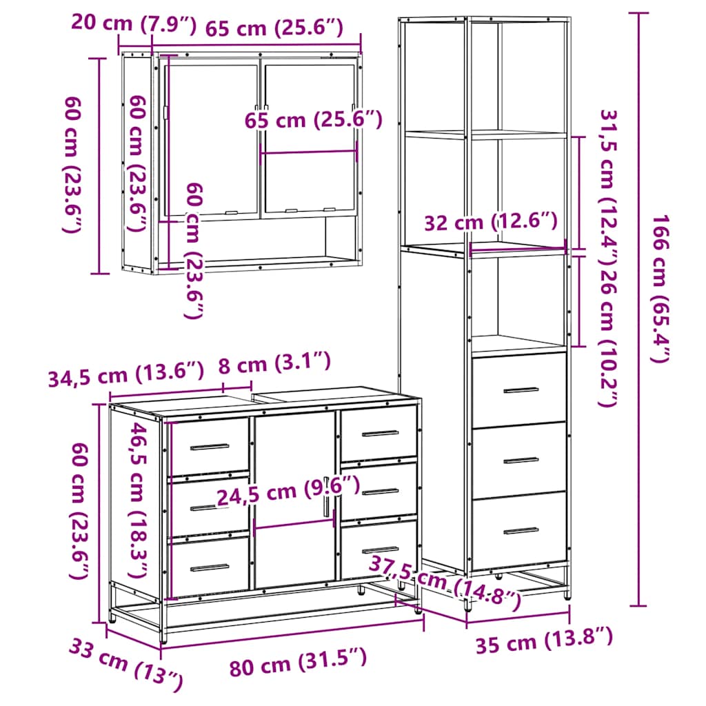 vidaXL Ensemble de meubles de salle de bain 3 pcs Chêne Sonoma Aggloméré
