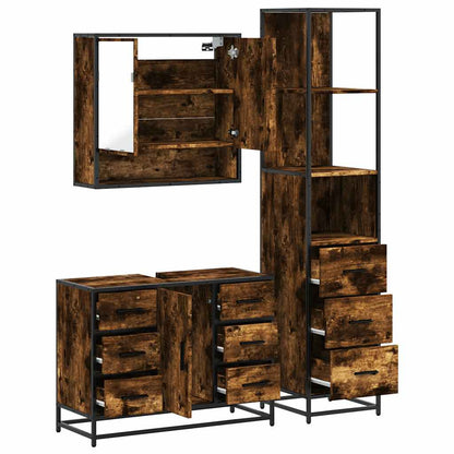 vidaXL 3-tlg. Badmöbel-Set Räuchereiche Holzwerkstoff
