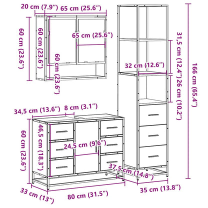 vidaXL 3-tlg. Badmöbel-Set Räuchereiche Holzwerkstoff