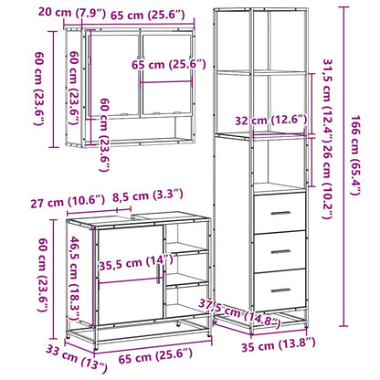 vidaXL 3-tlg. Badmöbel-Set Sonoma-Eiche Holzwerkstoff
