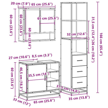 vidaXL 3-tlg. Badmöbel-Set Räuchereiche Holzwerkstoff