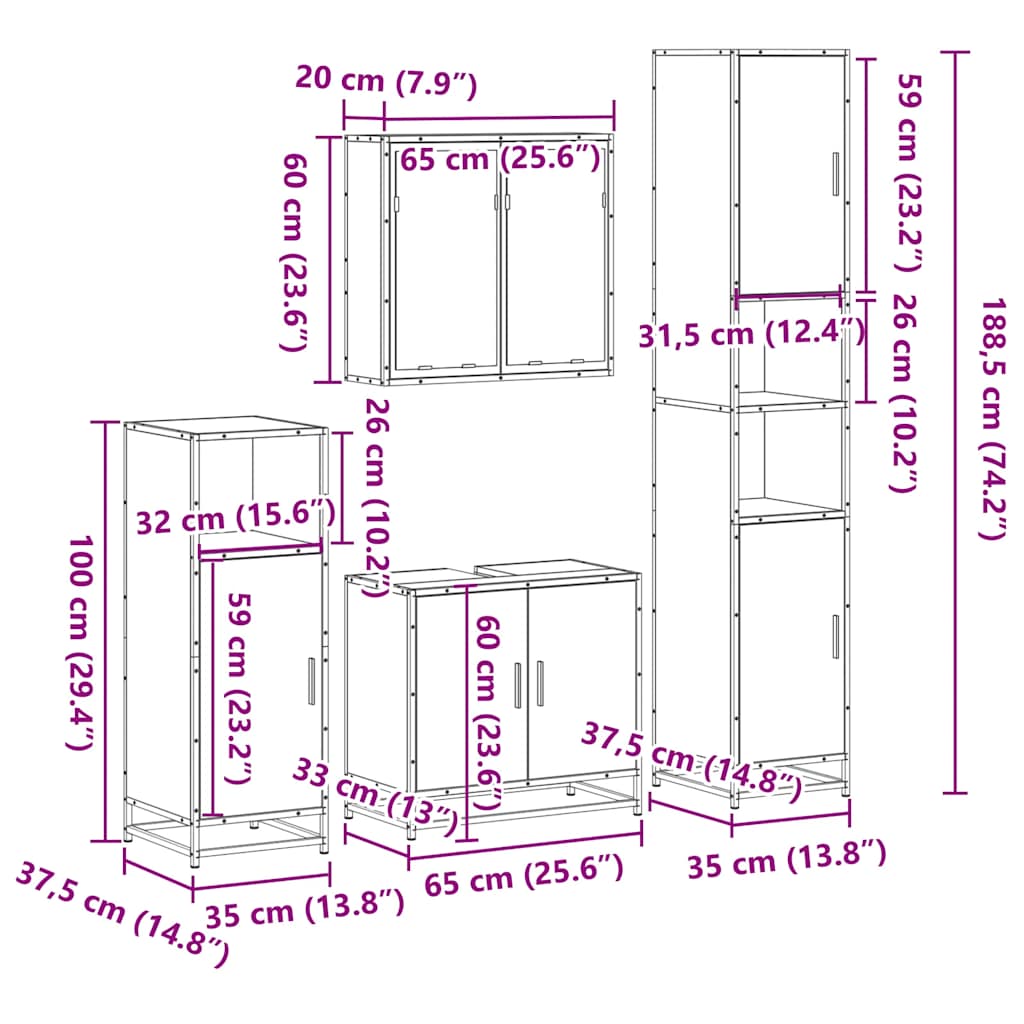 vidaXL 4-tlg. Badmöbel-Set Räuchereiche Holzwerkstoff