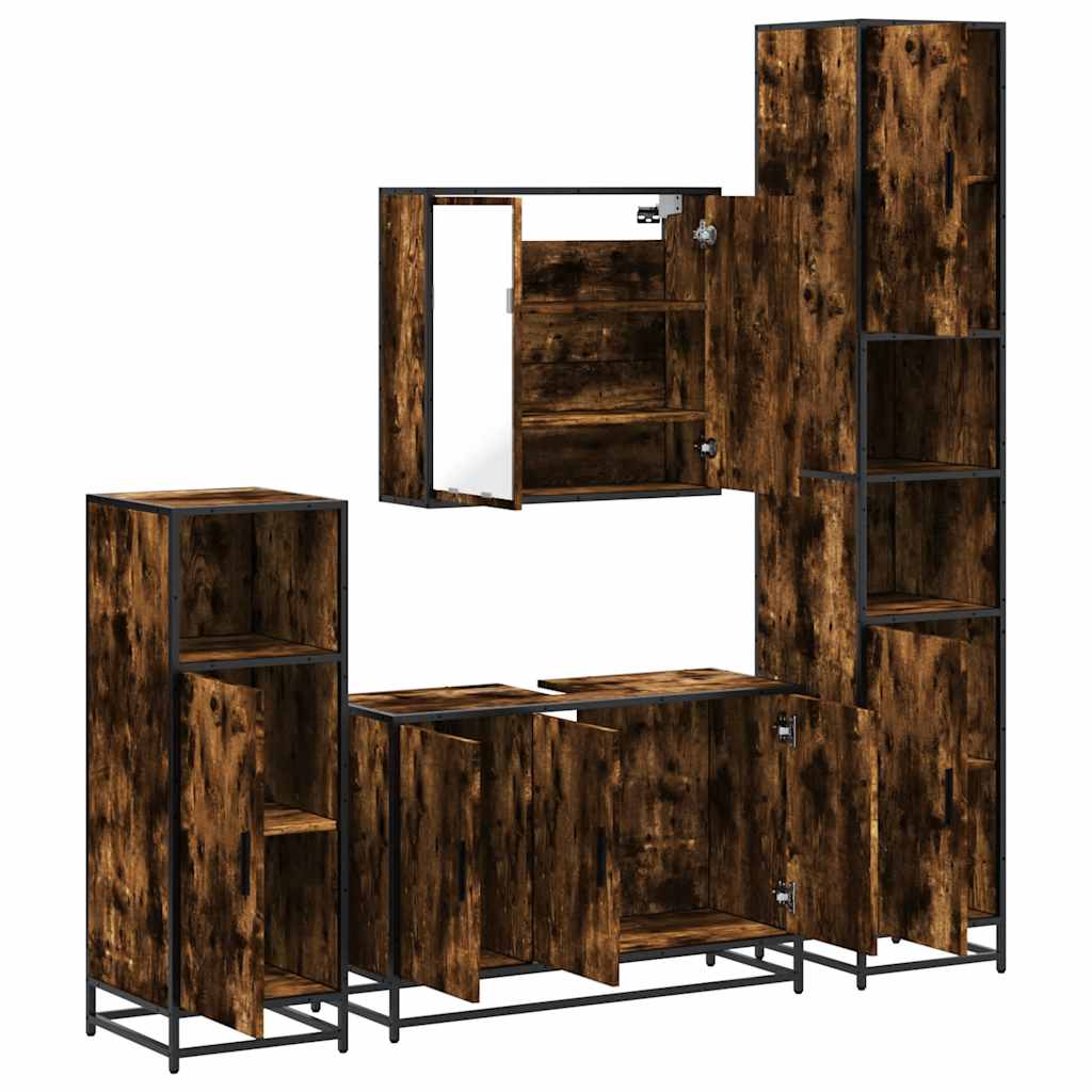vidaXL 4-tlg. Badmöbel-Set Räuchereiche Holzwerkstoff