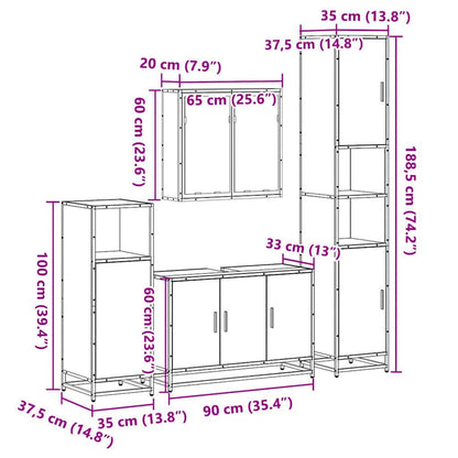vidaXL 4-tlg. Badmöbel-Set Räuchereiche Holzwerkstoff