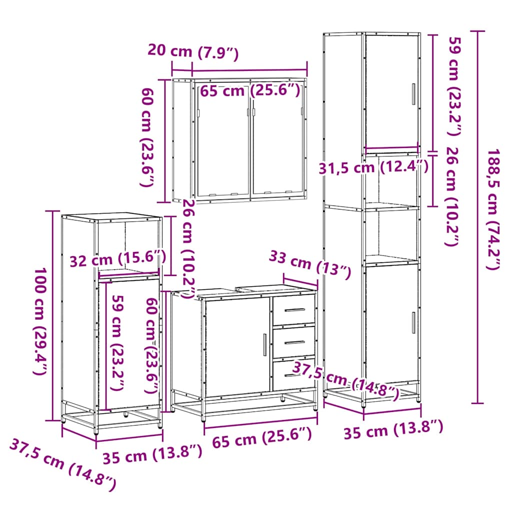 vidaXL Ensemble de 4 meubles de salle de bain chêne Sonoma en aggloméré