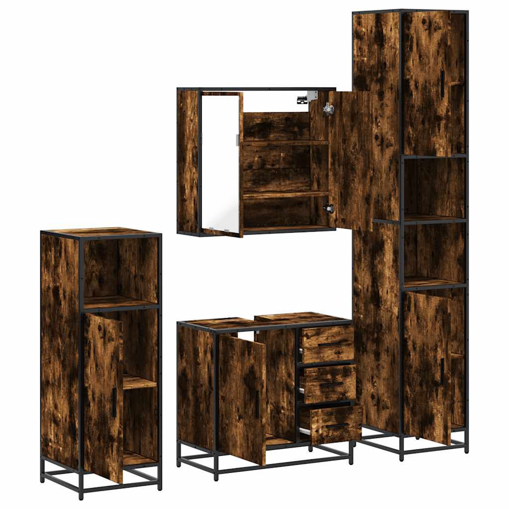 vidaXL 4-tlg. Badmöbel-Set Räuchereiche Holzwerkstoff
