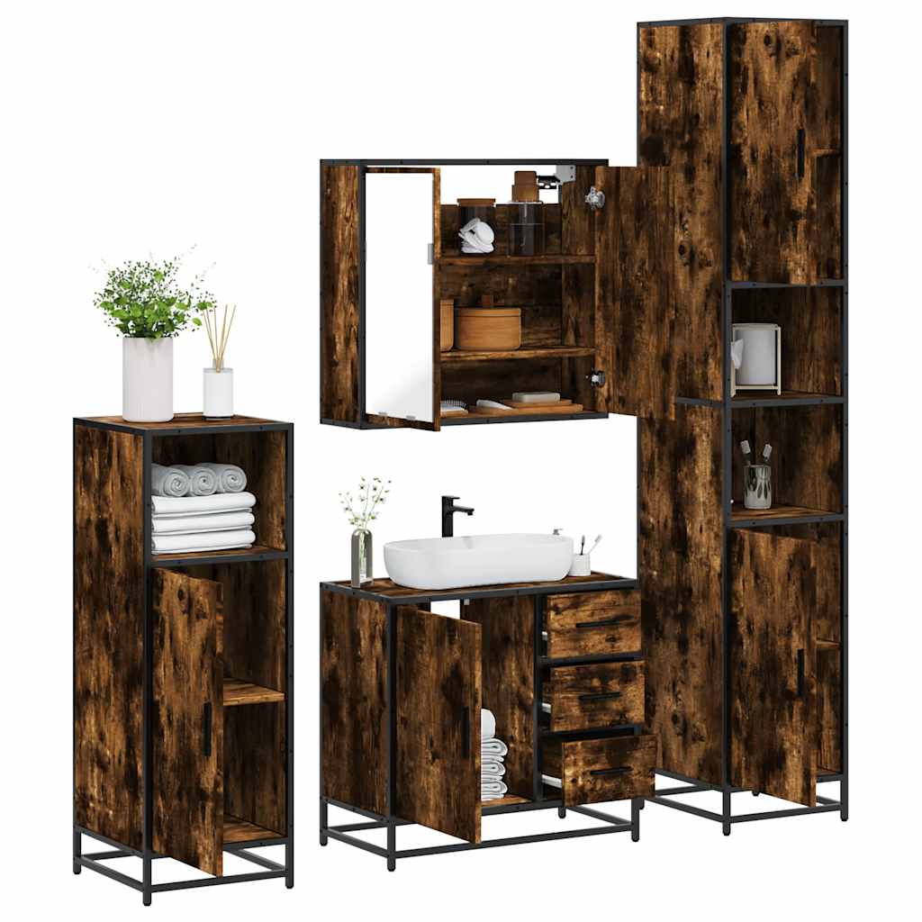 vidaXL 4-tlg. Badmöbel-Set Räuchereiche Holzwerkstoff