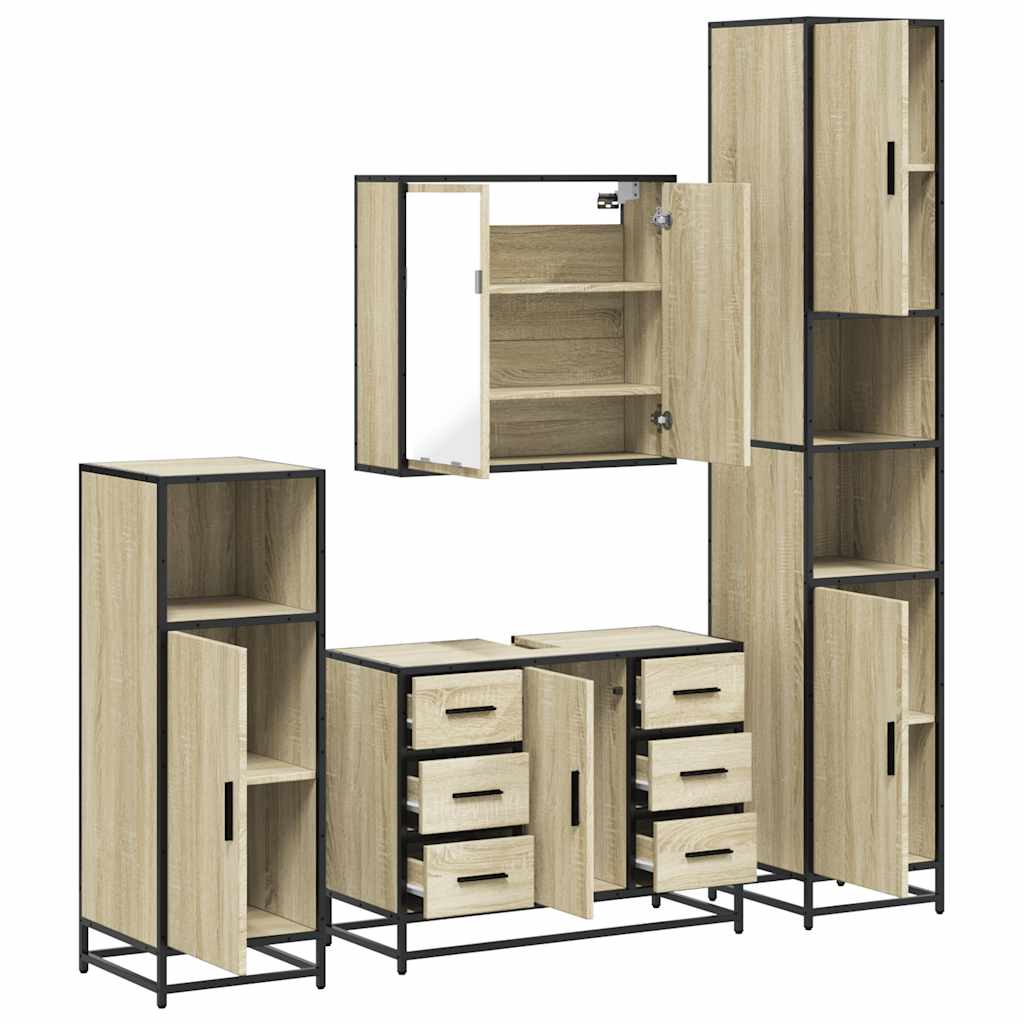 vidaXL 4-tlg. Badmöbel-Set Sonoma-Eiche Holzwerkstoff