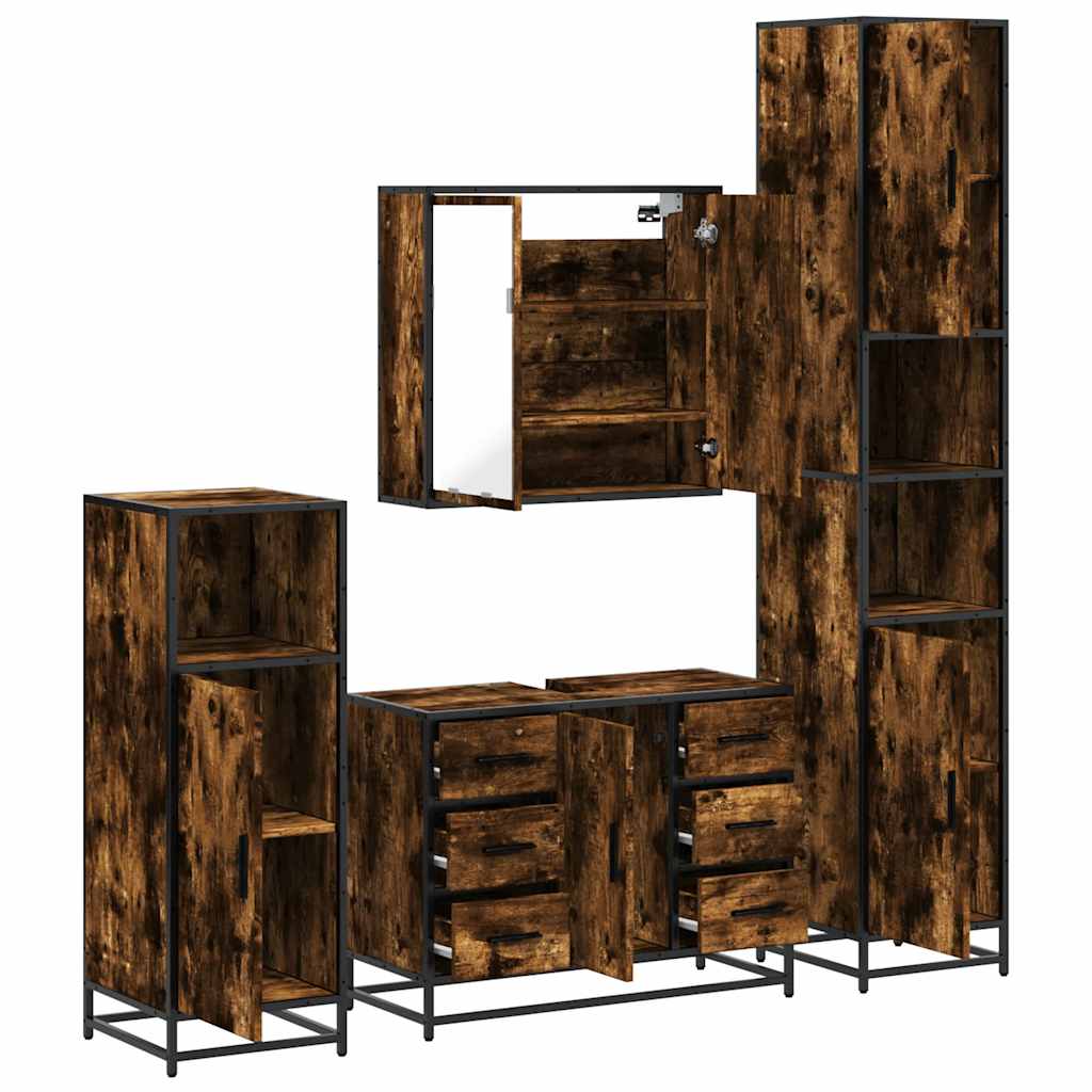 vidaXL 4-tlg. Badmöbel-Set Räuchereiche Holzwerkstoff