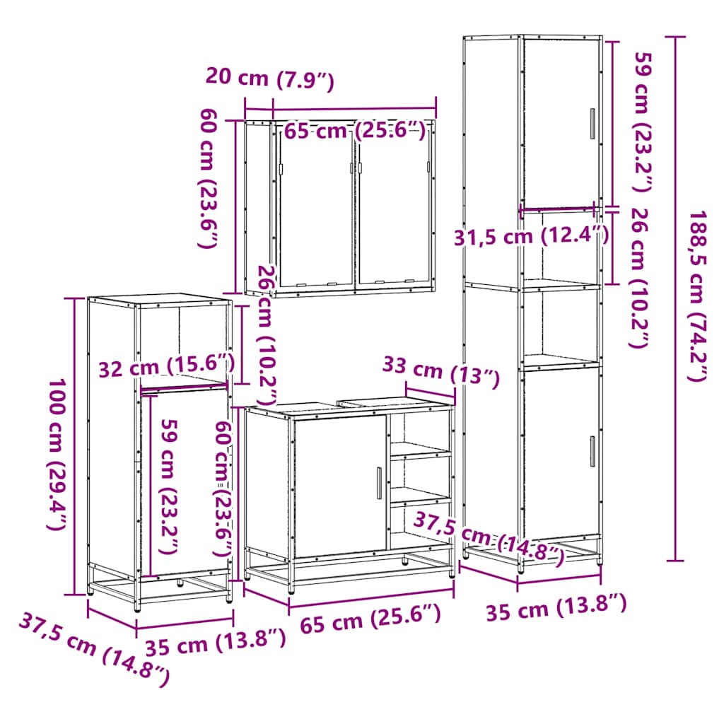 vidaXL Meuble de salle de bain 4 pcs Aggloméré Chêne Sonoma