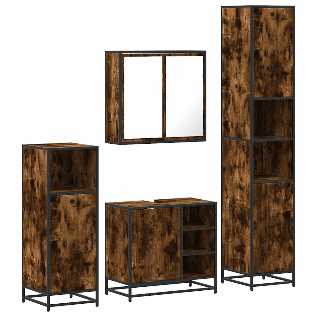 vidaXL 4-tlg. Badmöbel-Set Räuchereiche Holzwerkstoff