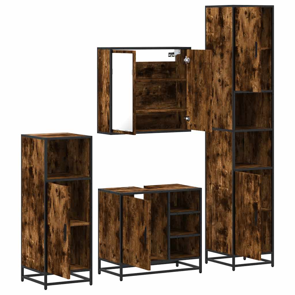 vidaXL 4-tlg. Badmöbel-Set Räuchereiche Holzwerkstoff