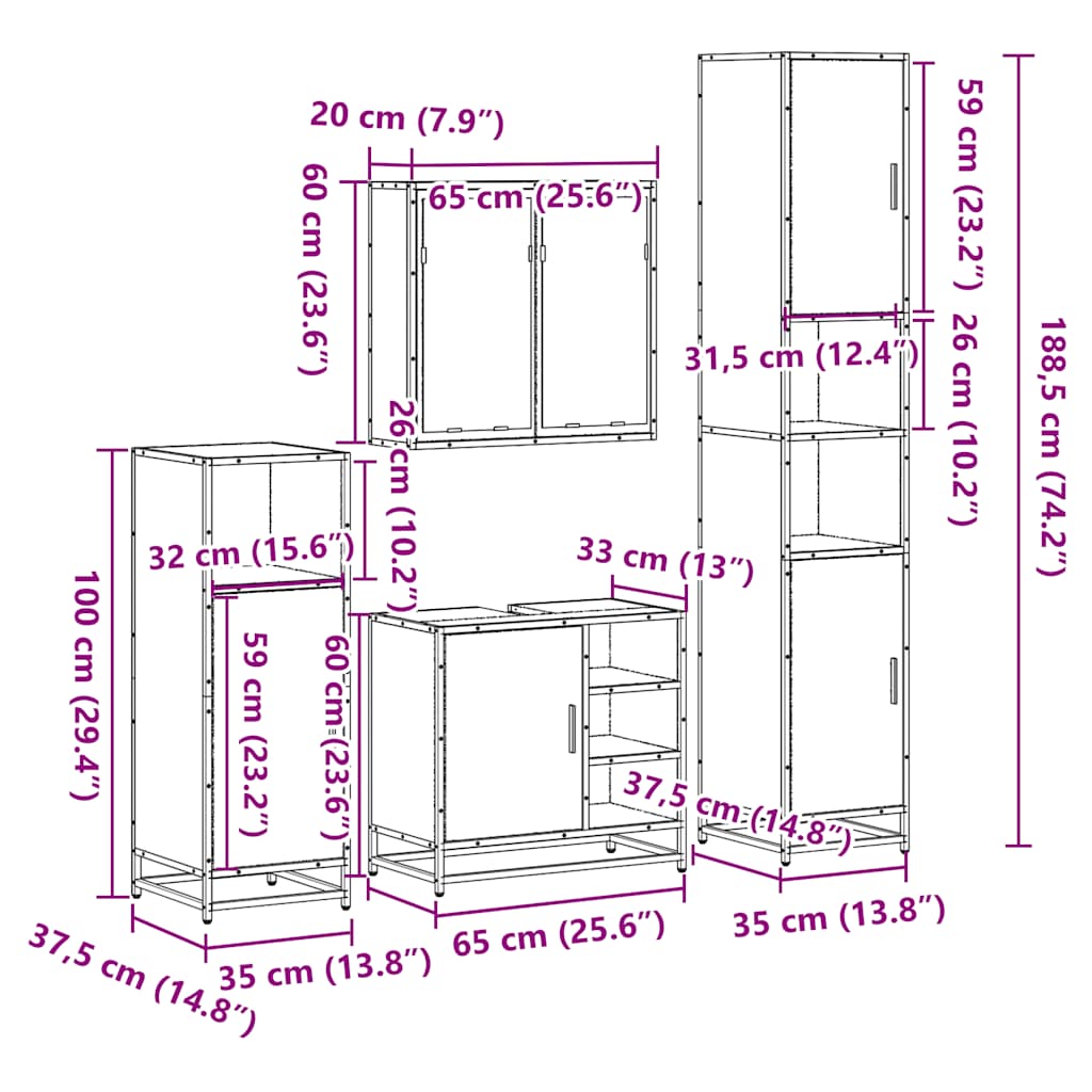 vidaXL 4-tlg. Badmöbel-Set Räuchereiche Holzwerkstoff