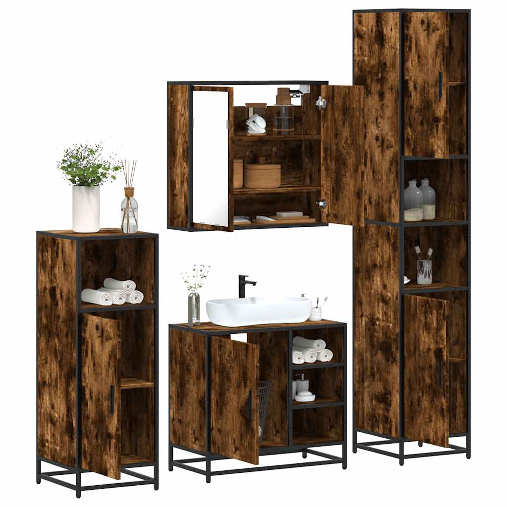 vidaXL 4-tlg. Badmöbel-Set Räuchereiche Holzwerkstoff