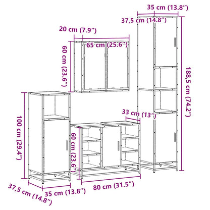 vidaXL 4-tlg. Badmöbel-Set Sonoma-Eiche Holzwerkstoff