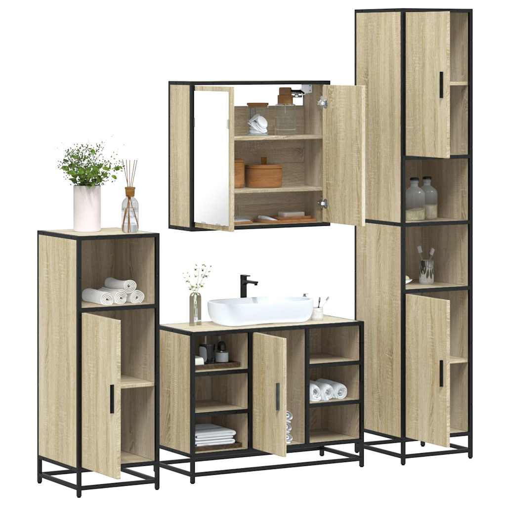 vidaXL 4-tlg. Badmöbel-Set Sonoma-Eiche Holzwerkstoff