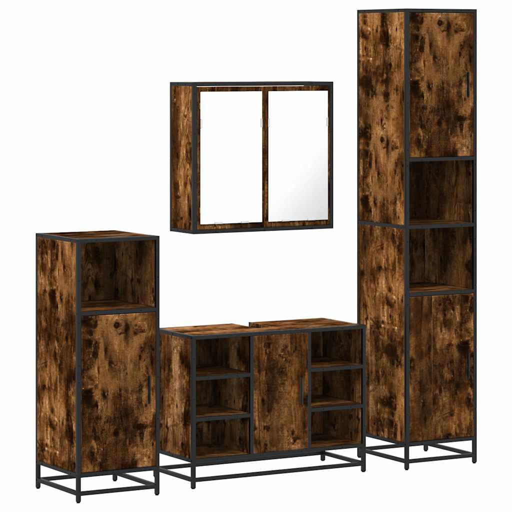 vidaXL 4-tlg. Badmöbel-Set Räuchereiche Holzwerkstoff
