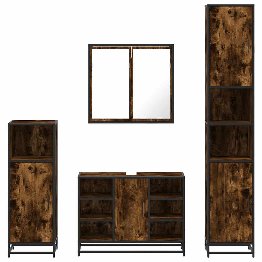 vidaXL 4-tlg. Badmöbel-Set Räuchereiche Holzwerkstoff