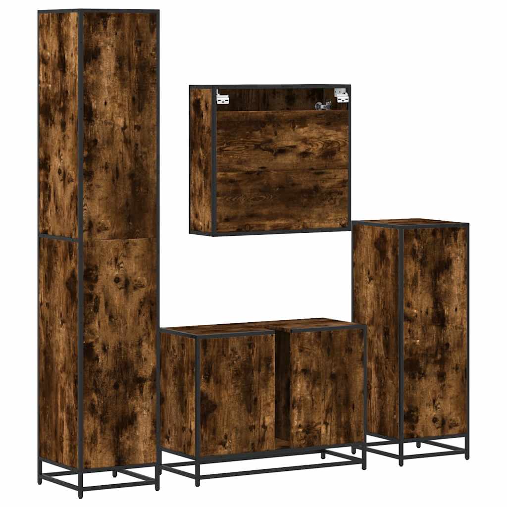 vidaXL 4-tlg. Badmöbel-Set Räuchereiche Holzwerkstoff