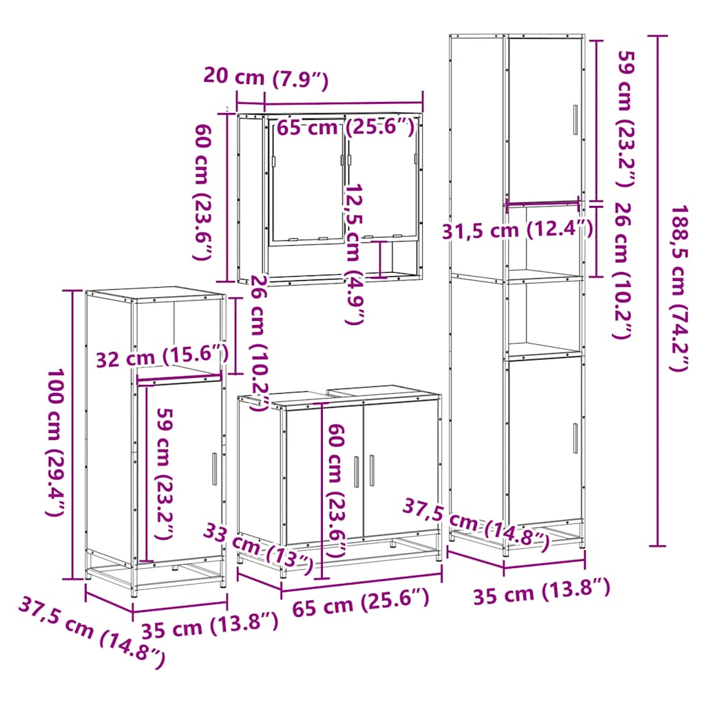 vidaXL Ensemble de meubles de salle de bain 4 pcs Chêne Sonoma Aggloméré
