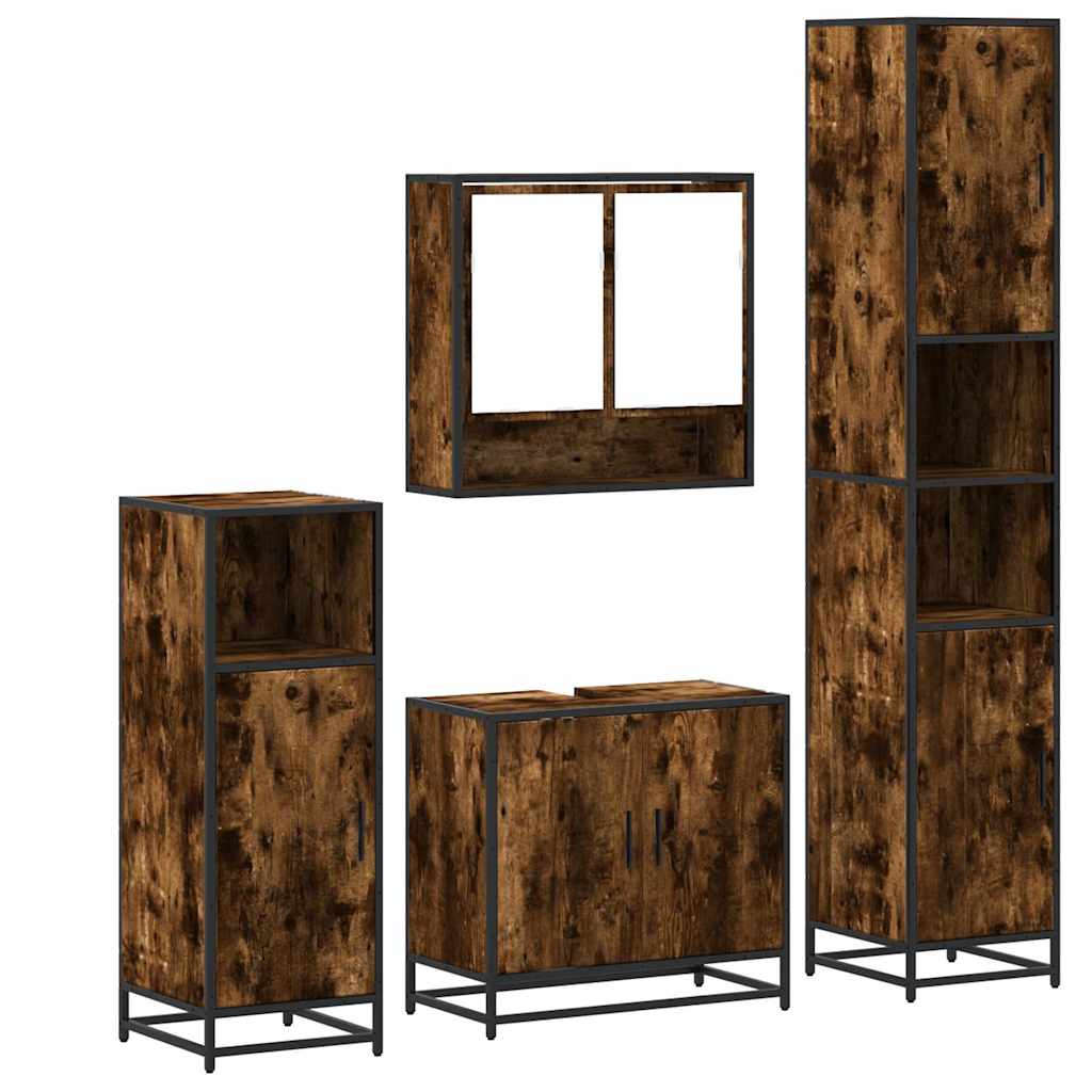 vidaXL 4-tlg. Badmöbel-Set Räuchereiche Holzwerkstoff