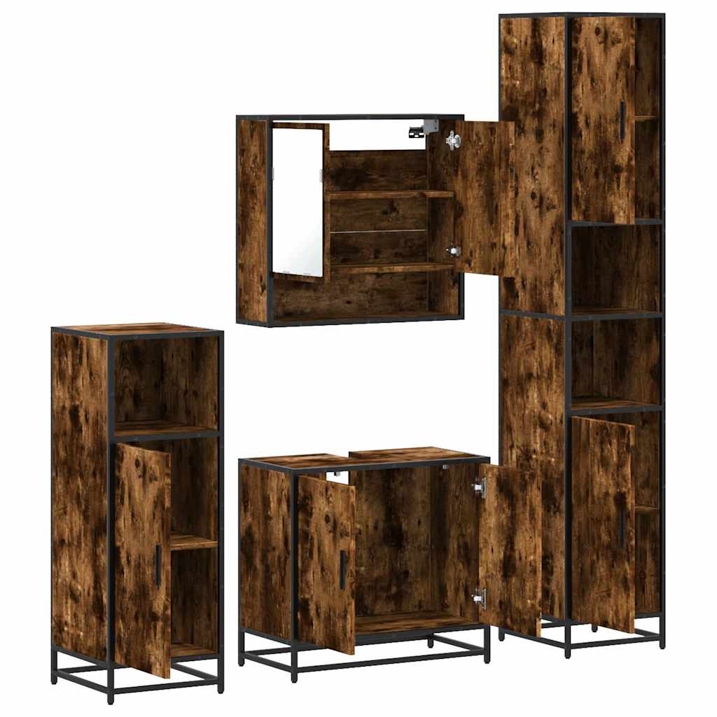 vidaXL 4-tlg. Badmöbel-Set Räuchereiche Holzwerkstoff