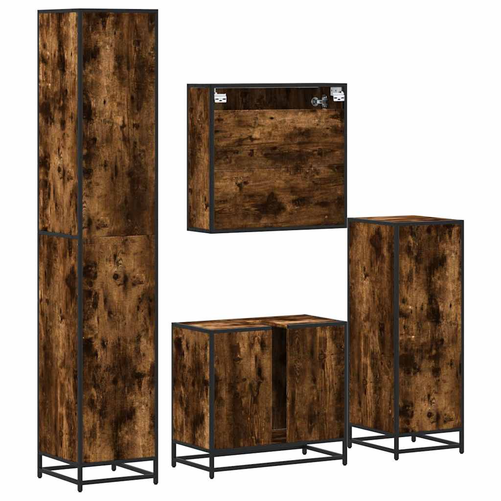 vidaXL 4-tlg. Badmöbel-Set Räuchereiche Holzwerkstoff