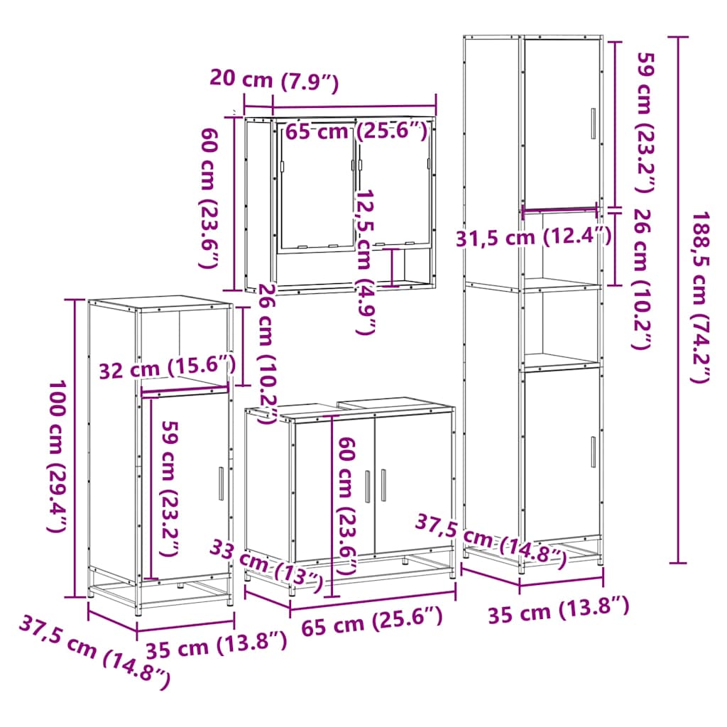 vidaXL 4-tlg. Badmöbel-Set Räuchereiche Holzwerkstoff